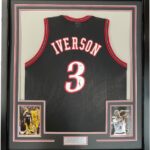Framed Autographed/Signed Allen Iverson 33×42 Philadelphia Black Basketball Jersey JSA COA