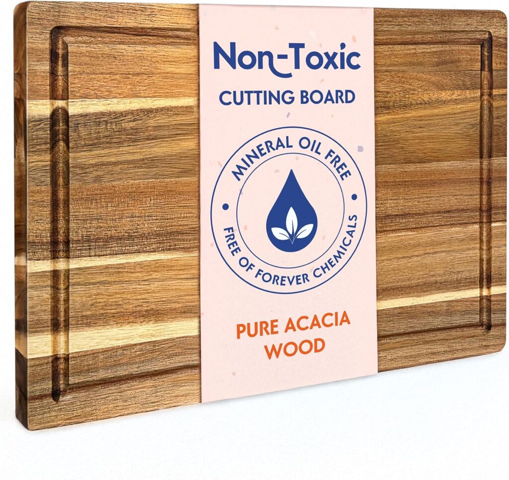 Non Toxic Wood Cutting Board – Conditioned with Natural Beeswax Flaxseed & Lemon Oil – Free of Mineral Oil – Made of FSC Certified Acacia Wood – 16″ x 11″ Thick Cutting Board by Ziruma