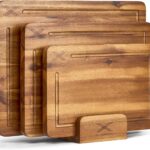 Acacia Wood Cutting Board Set of 3 (16 x 12/14 x 10/12 x 8), Natural – 0.8 in Extra Thick Wooden Chopping Boards with Deep Juice Grooves – Non-Slip, Non-Toxic & Durable Boards for Meat & Vegetables