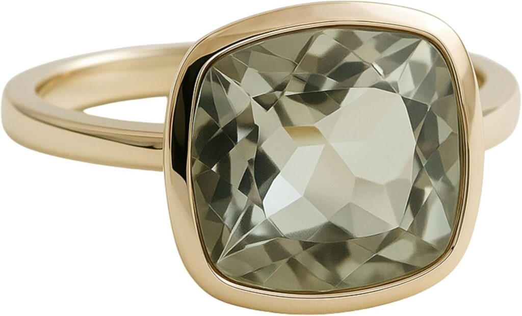 Green Amethyst Cushion Cut 925 Gold Plated Sterling Silver Ring – Handmade Jewelry Gift Ideas for Women – Natural Gemstone Gem – Birthday Valentine’s Mother’s Day Gift – Prasiolite Ring