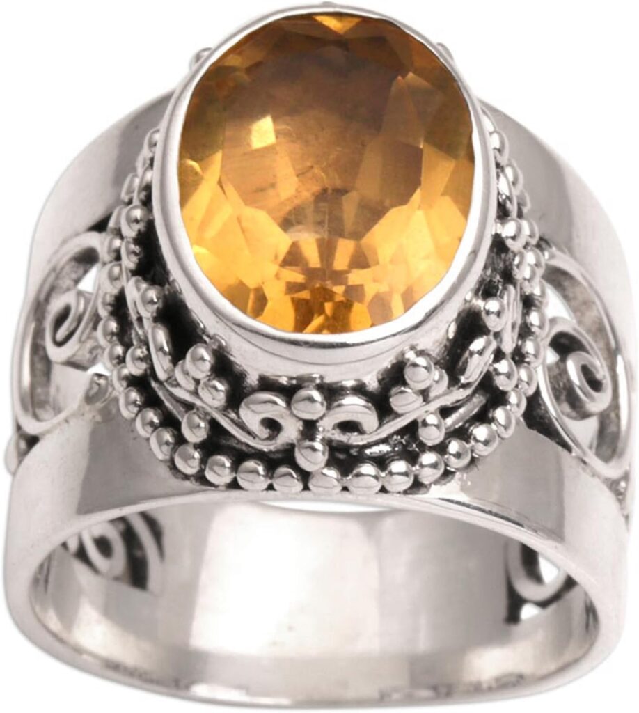 NOVICA Artisan Handmade .925 Sterling Silver Citrine Single Stone Ring from Bali Cocktail Indonesia Gemstone Birthstone ‘Glorious Vines’