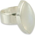 NOVICA Artisan Handmade Rainbow Moonstone Solitaire Ring Modern Sterling Silver Clear Single India Good Fortune [crownbezel 0.4 in min L x 0.8 in max L Band Width 8 mm W] ‘ Asymmetry’