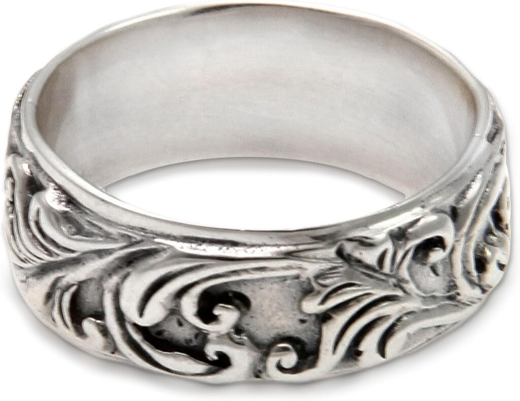 NOVICA Artisan Handmade Sterling Silver Band Ring Leaf Tree No Stone Indonesia [band Width 8 mm W] ‘Flourishing Foliage’