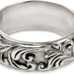 NOVICA Artisan Handmade Sterling Silver Band Ring Leaf Tree No Stone Indonesia [band Width 8 mm W] ‘Flourishing Foliage’