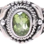 NOVICA Artisan Handmade Peridot Cocktail Ring Traditional from India Sterling Silver Red Single Stone Marsala Birthstone Gemstone [ring Front 0.5 in L x 0.4 in W x 0.2 in H Band Width 3 mm W] ‘