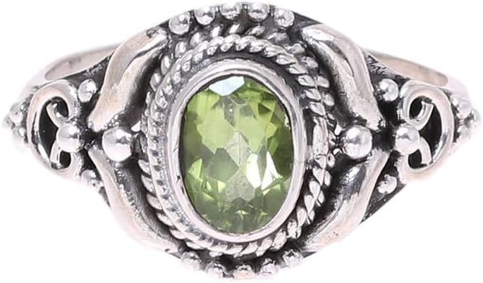 NOVICA Artisan Handmade Peridot Cocktail Ring Traditional from India Sterling Silver Red Single Stone Marsala Birthstone Gemstone [ring Front 0.5 in L x 0.4 in W x 0.2 in H Band Width 3 mm W] ‘