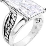 JEAN RACHEL JEWELRY 925 Sterling Silver Ring – Curb Chain with Baguette Cubic Zirconia Vintage Design – Hypoallergenic, Lead & Nickel Free – Artisan Handcrafted Statement Rings for Women