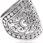 NOVICA Artisan Handmade Sterling Silver Band Ring Wide from Indonesia [ring Front 1.2 in H x 0.9 in W x 0.1 in D Band Width 7 mm W] ‘ Memory of Bali’