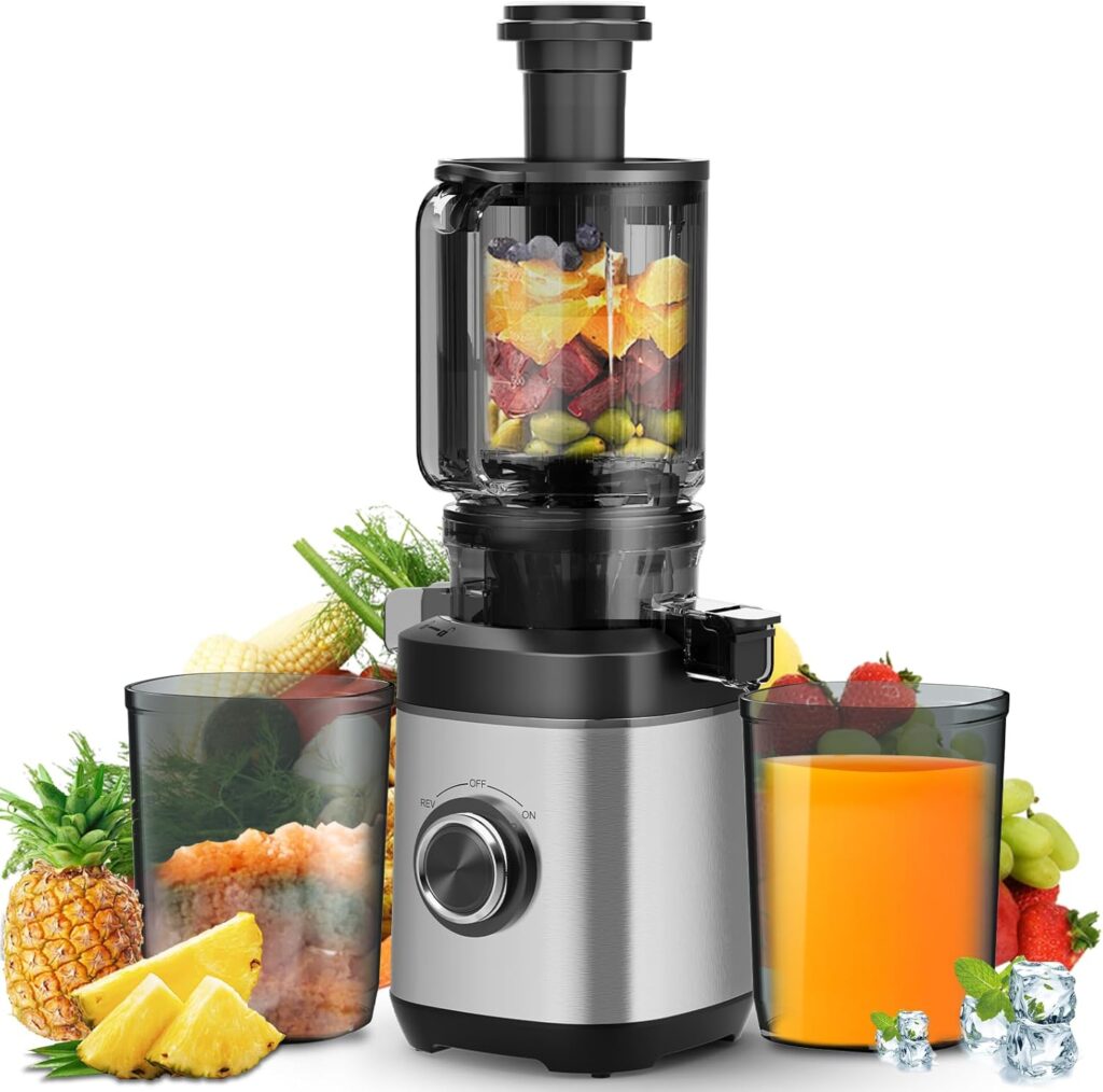 Juicer Machines, Cold Press Juicer Fit Whole Fruits and Vegetables, Slow Masticating Juicers with Wide Feed Chute, High Juice Yield, BPA Free