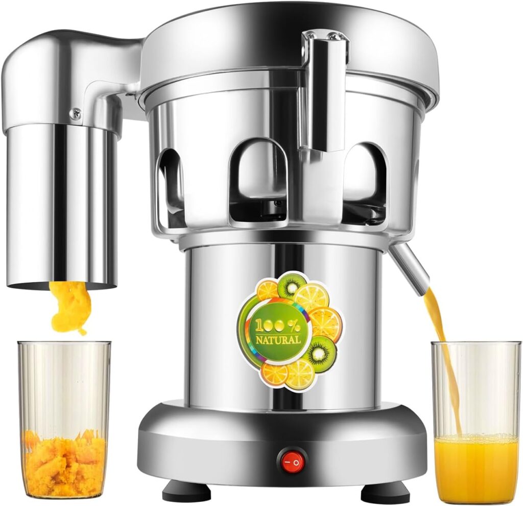 Commercial Juice Extractor, 370W 110V Electric Stainless Steel Juicer for Fruit Vegetable Heavy Duty Centrifugal Juicer Machine Juice & Residue Separated Low Noise