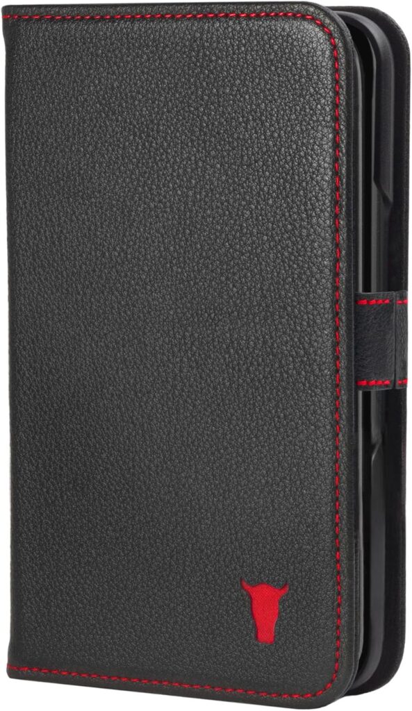 TORRO Phone Case Compatible with Google Pixel 10 Pro Fold 8” 2025 – Premium Leather Wallet Case with Stand Function and Card Slots (Black with Red Detail)