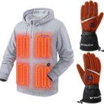 Venustas Unisex Quarter-Zip Heated Hoodie(Heather Gray, M) & Heated Gloves(Black, M), 6-Zone Heat with Battery for Men & Women