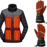 Venustas Women’s 3-in-1 Heated Down Jacket(Black, M) & Heated Gloves(Black, M), 90% Down Fill with Battery for Skiing & Winter