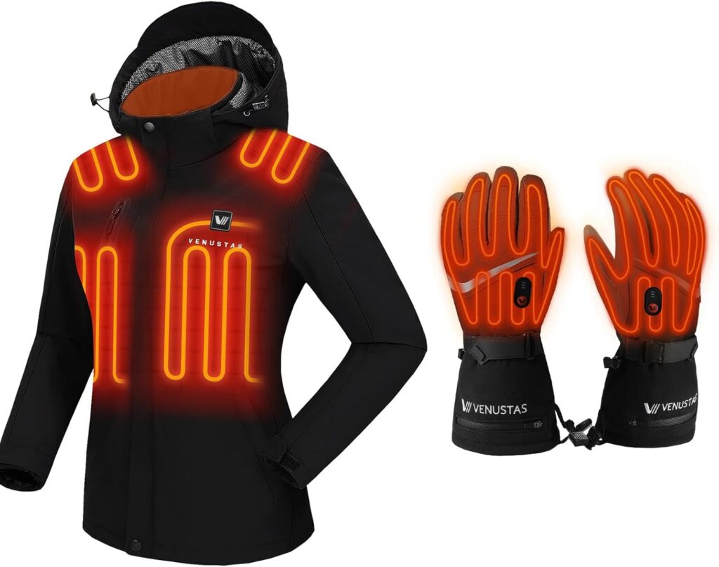 Venustas Slim Women’s Heated Jacket (Black,M) and Heated Gloves (Black,M)