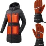 Venustas Women’s Heated Down Jacket(Black, M) & Heated Gloves(Black, M), 90% Duck Down Puffer Coat with Battery for Skiing & Winter