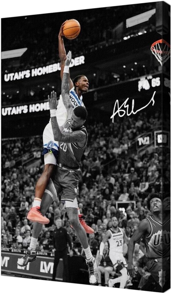 Basketball Superstar Anthony Edwards Signed Poster For Kids Fans Room Bedroom Wall Decor-Sports Star Posters Canvas Art Print Picture For Teen Boy Birthday Gifts