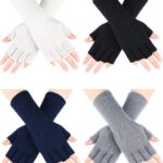 SATINIOR 4 Pairs Kids Long Half Winter Fingerless Gloves Knitted Arm Warmers Half Finger Mittens for Kids