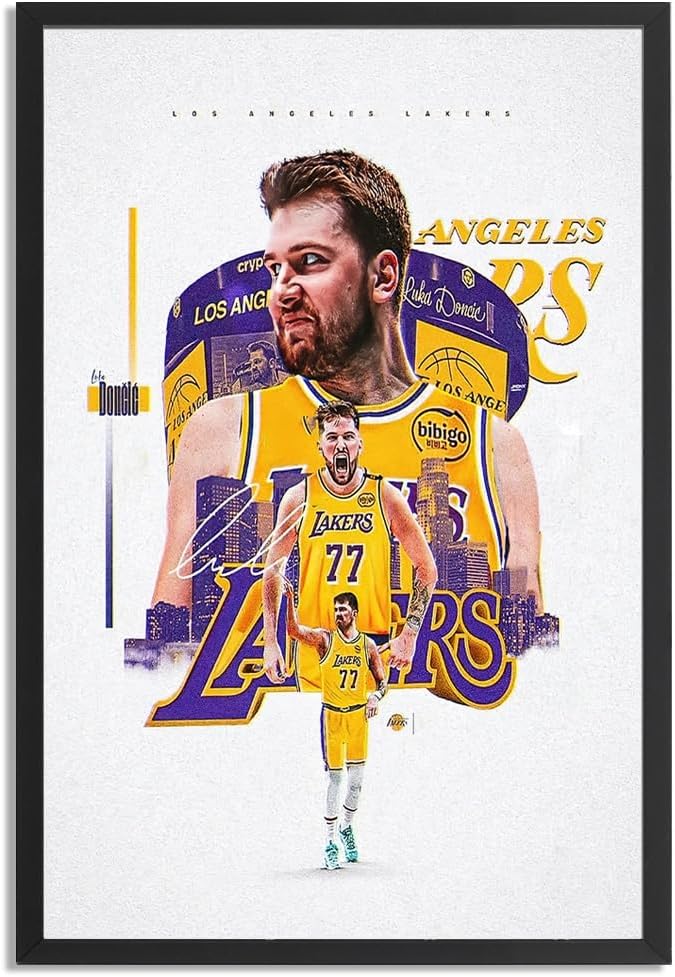 Black Framed Basketball Superstar Luka Doncic Signed Poster For Kids Fans Room Bedroom Wall Decor-Canvas Art Print Pictures For Teen Boy Birthday Gifts