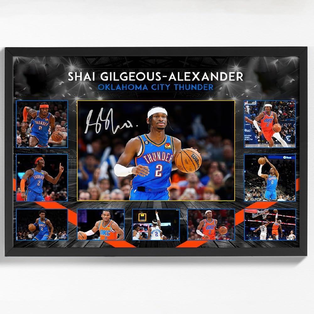 Black Framed Basketball Superstar Shai Gilgeous-Alexander Signed Poster For Kids Fans Room Bedroom Wall Decor-Canvas Art Print Pictures For Teen Boy Birthday Gifts