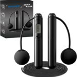 2-in-1 Weighted Jump Rope with Counter – Corded & Cordless Skipping Rope with LCD Display, Adjustable Length Steel Ball Bearings Jumping Rope for Adults Fitness, Home Gym Workout