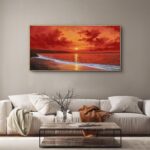 yiijeah Sunser Wall Art – Canvas Prints Wall Decor Beach Ocean Waves Nature Abstract Pictures Wooden Framed for living Room Bedroom and Office