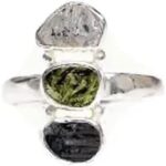 Moldavite, Herkimer & Black Tourmaline Ring Natural Moldavite 925 Sterling silver Handmade Jewelry with Gemstones From Czech Republic