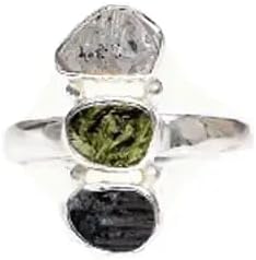 Moldavite, Herkimer & Black Tourmaline Ring Natural Moldavite 925 Sterling silver Handmade Jewelry with Gemstones From Czech Republic