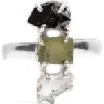 Moldavite Ring, Herkimer Diamond Ring, Black Tourmaline Ring Natural Gemstone 925 Sterling Silver Handmade Jewelry Ring
