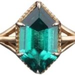 Elongated Hexagon Emerald Ring Yellow Gold Plated Engagement Ring Prong Set Gemstone Jewelry Art Deco Bridal Ring Jewellery Gift For Women BY ABEST JEWELRY