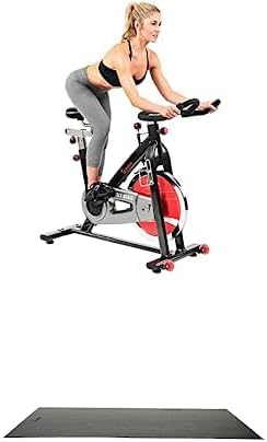 Sunny Health & Fitness Indoor Cycling Exercise Bike with Heavy 49 LB Chrome Flywheel, 275 LB Maximum User Weight SF-B1002 + Home Gym Foam Floor Protector Mat