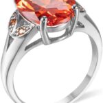 925 Sterling Silver Large Carat Oval Cut Twilight Orange Mystic Quartz Orange Gemstone Ring Cubic Zirconia Rings Eternity Engagement Wedding Band Ring for Women HM445
