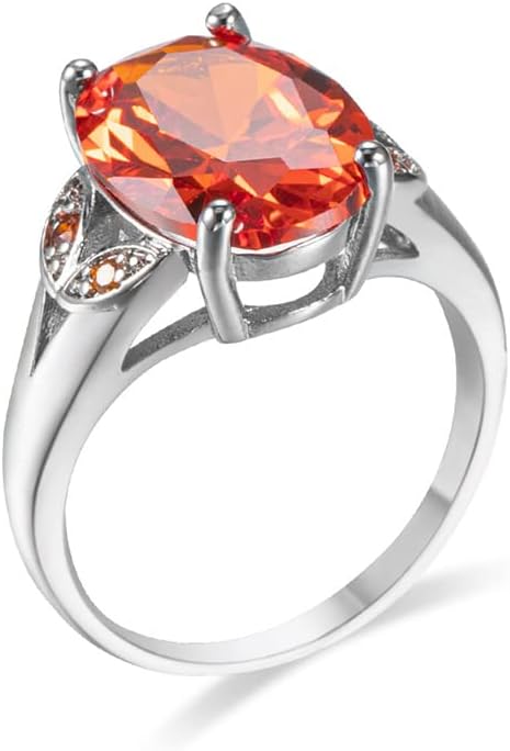 925 Sterling Silver Large Carat Oval Cut Twilight Orange Mystic Quartz Orange Gemstone Ring Cubic Zirconia Rings Eternity Engagement Wedding Band Ring for Women HM445