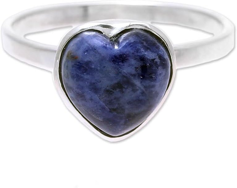 NOVICA Artisan Handmade Sodalite Cocktail Ring Heartshaped from India .925 Sterling Silver ‘Gemstone Heart’