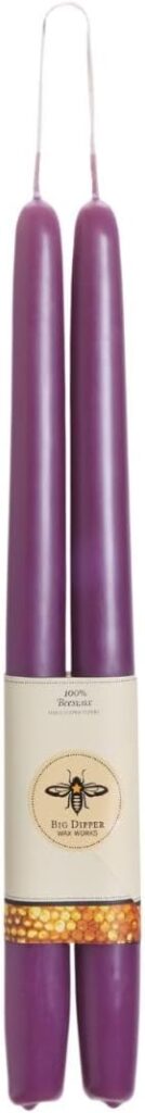 Big Dipper Wax Works Lilac Purple Candles, Hand Dipped Beeswax Taper Candles, 12-Hour Long Burn, Pure Beeswax Candle 12″ x 7/8″, All Natural Rich Coloring