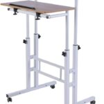 AIZ Double Table Adjustable Computer Desk, Mobile Standing Desk with Rolling Wheels for Home Office Workstation, Portable Laptop Stand Tall Table for Standing or Sitting, Adults or Children