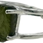 Rough Moldavite Silver Ring, 925 Sterling Silver Unique Gemstone Ring Certifed Moldavite From Czech Republic Statement Ring For Women Gift for Her