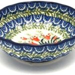Polish Pottery Bowl – Shallow Scalloped – Small – Crimson Bells