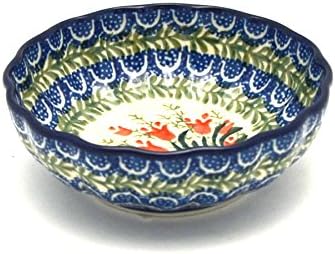 Polish Pottery Bowl – Shallow Scalloped – Small – Crimson Bells