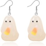 Halloween Ghost Earrings for Women Handmade Cartoon 3D Halloween Pumpkin Candy Corn Ghost Resin Acrylic Dangle Drop Earrings Halloween Party Jewelry Gifts