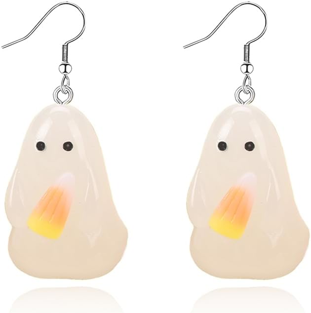 Halloween Ghost Earrings for Women Handmade Cartoon 3D Halloween Pumpkin Candy Corn Ghost Resin Acrylic Dangle Drop Earrings Halloween Party Jewelry Gifts