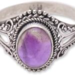 NOVICA Artisan Handmade Amethyst Singlestone Ring from Bali .925 Sterling Silver Indonesia Birthstone Gemstone ‘Princess Gem’