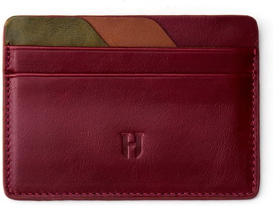 Wallet for Men, Slim Minimalist Card Holder, 6 Card Slots, Main Pocket, Full-Grain Handcrafted Front Pocket Leather, Gift Box – Pouch for Christmas & Birthday, Burgundy (Plus Colors)