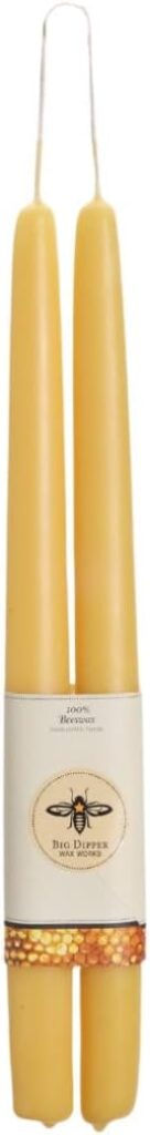 Big Dipper Wax Works Beeswax Taper Candles, Pair of Hand-Dipped 100% Pure Beeswax, Unscented with Natural Honey Aroma, 12″ x 7/8″ Standard Size, Long 12-Hour Burn, Eco-Friendly Handmade Candles