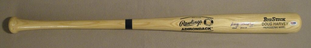 Doug Harvey SIGNED Bat + HOF 2010 NL WS Umpire PSA/DNA AUTOGRAPHED ENGRAVED – Autographed MLB Bats