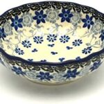 Polish Pottery Bowl – Shallow Scalloped – Small – Silver Lace