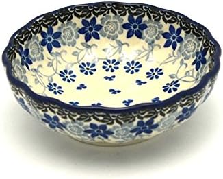 Polish Pottery Bowl – Shallow Scalloped – Small – Silver Lace