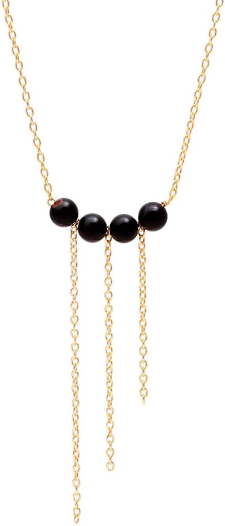 Poshpendant Handmade Drop Chain Necklace – Gold Plated 16+2 Inch Adjustable Necklace with 6mm Gemstone Beads – Modern Dangle Chain Statement Jewelry Gift for Women