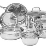Amazon Basics Stainless Steel Cookware 11-Piece Set, Oven Safe, Pots and Pans, Induction-Ready, Even Heating, Easy to Clean, Heavy Duty, Silver