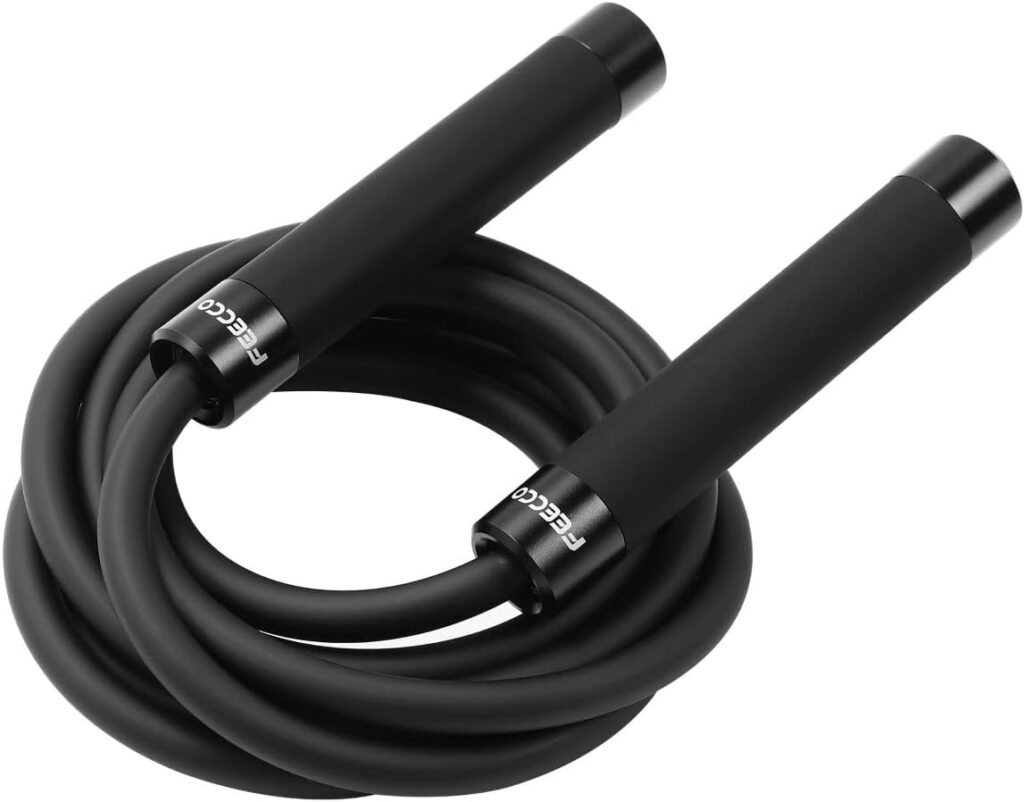 FEECCO Weighted Jump Rope – Heavy PVC Ropes with Metal Handles and Ball Bearings