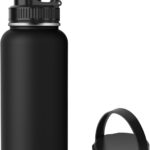 Navigate 32 oz Insulated Stainless Steel Sports Water Bottle with Spout & Handle Lids,Wide Mouth Water Jug with Double Walled Leak Proof Keep Cold for 24 Hrs Hot for 12 Hrs,Black